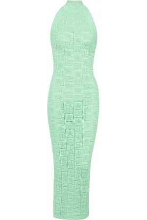 Balmain Monogram-pattern knitted midi dress