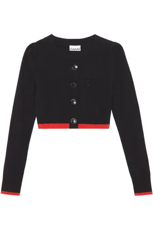 Ganni Bed-detail merino wool-blend cardigan