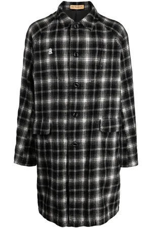 UNDERCOVER Check-pattern logo-patch wool coat