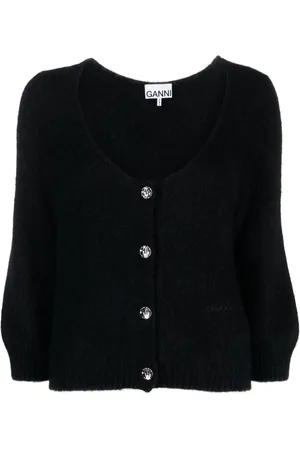 Ganni Logo-embroidered brushed cardigan
