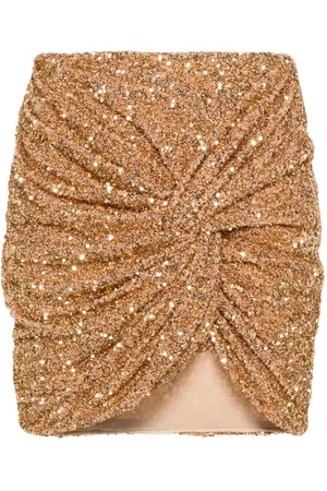 Self-Portrait Gathered sequinned miniskirt