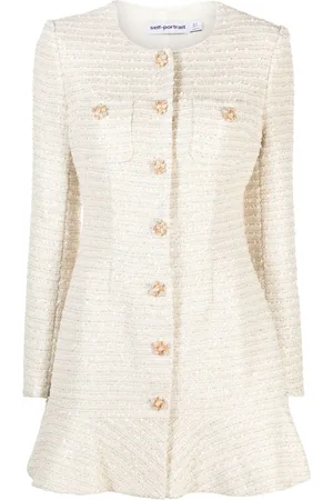 Self-Portrait Embellished-buttons bouclé dress