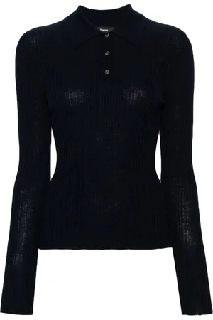 THEORY Ribbed-knit polo shirt