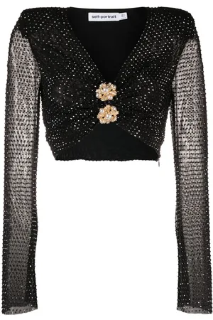 Self-Portrait Rhinestone-embellished cropped top
