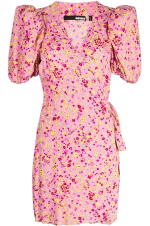 ROTATE Floral-jacquard wrap minidress