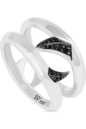 STEPHEN WEBSTER SILV BLK SAPHIRE DOUBLE THORN STATEMENT RNG