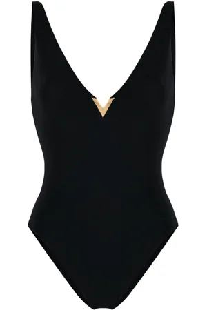 VALENTINO GARAVANI Logo-plaque V-neck swimsuit