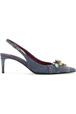 Dolce & Gabbana Crystal-embellished denim slingback pumps