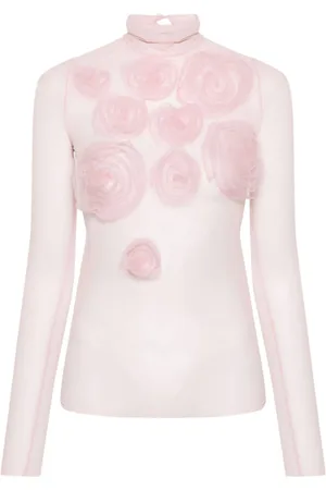 Viktor & Rolf Rose-appliqué sheer long-sleeve top