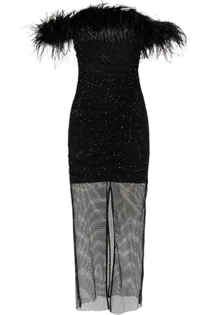 Self-Portrait Feather-trim off-shoulder dress