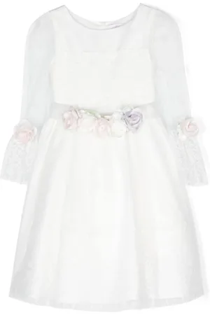 MONNALISA Floral-appliqué tulle dress