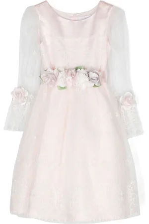 MONNALISA Floral-appliqué tulle dress
