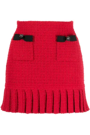 Self-Portrait Waffle-knit pleated miniskirt