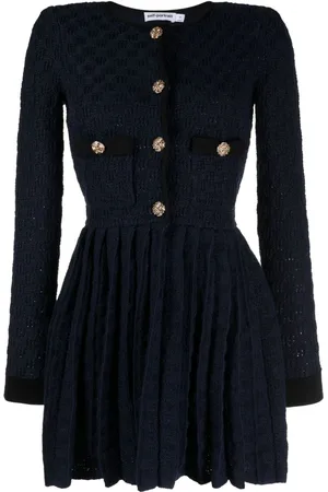 Self-Portrait Weave-knit pleated minidress