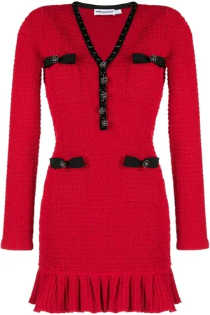 Self-Portrait Crystal-embellished waffle-knit minidress