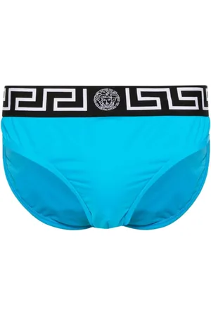 VERSACE Logo-print strap swim trunks