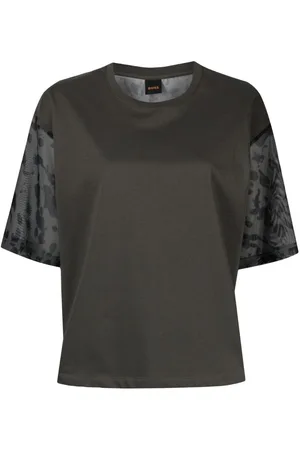HUGO BOSS Leopard-print panelled T-shirt