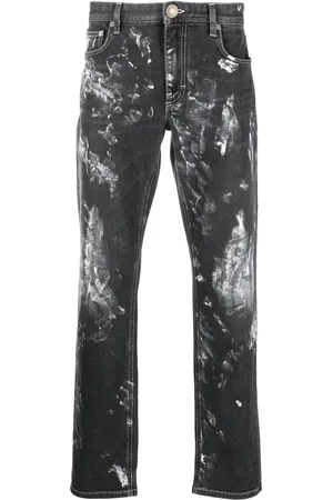 Roberto Cavalli Logo-print distressed straight-leg jeans