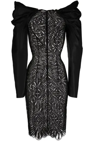 Saiid Kobeisy Lace-panel shantung midi dress