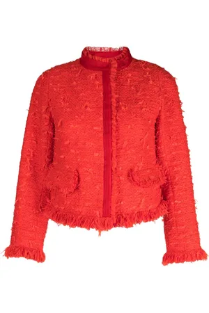 SHIATZY CHEN Tweed frayed-trim jacket