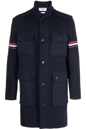 Thom Browne RWB-stripe fine-ribbed coat