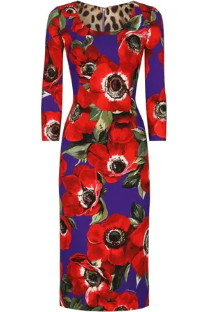 Dolce & Gabbana Poppy-print round-neck midi dress
