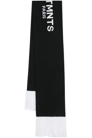 VTMNTS Intarsia-knit logo frayed scarf