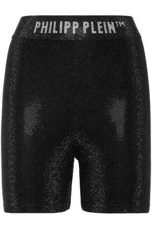 Philipp Plein Logo-print strap metallic-threading shorts