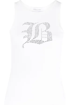 BLUMARINE Rhinestone-logo ribbed tank top