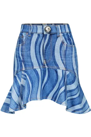 AREA Sunray ruffle-hem denim skirt