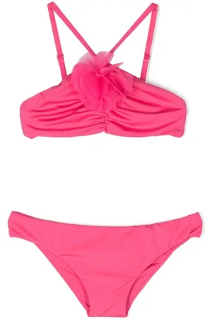 MONNALISA Floral-appliqué ruched-detail bikini