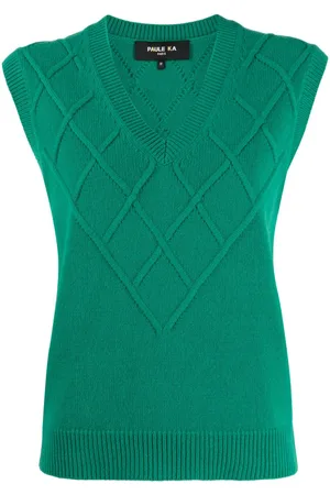 Paule Ka V-neck argyle-knit top