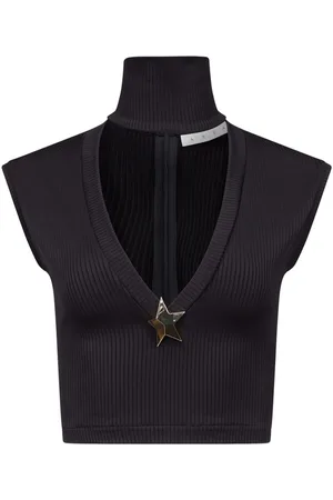 AREA Star-stud rib-knit crop top