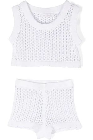 MONNALISA Open-knit scallop-hem shorts set