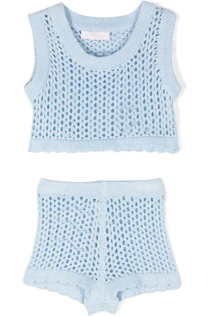 MONNALISA Open-knit scallop-hem shorts set