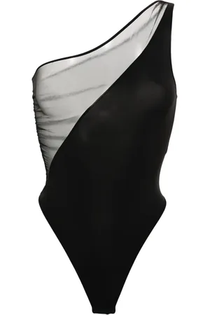 MAISON CLOSE One-shoulder mesh-panelled bodysuit