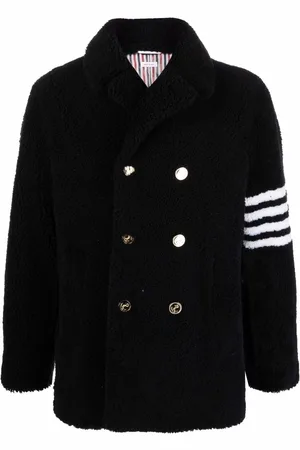 Thom Browne 4-Bar stripe shearling peacoat