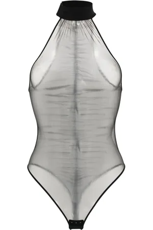 MAISON CLOSE Ruched sheer mesh bodysuit