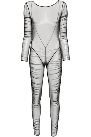 MAISON CLOSE Ruched sheer mesh catsuit