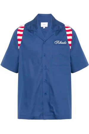 Rhude Panelled-crochet poplin shirt