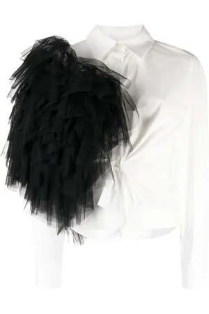 ACT N°1 Tulle pompom-detail cotton shirt