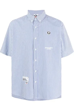 A Bathing Ape Logo-appliqué striped shirt