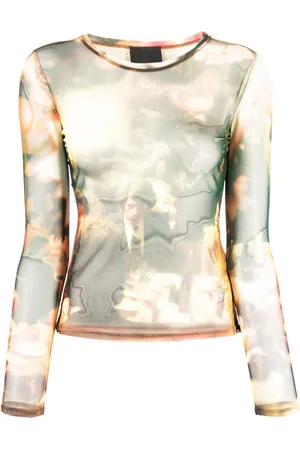 Puppets and Puppets Chow Dinner Party-print mesh top