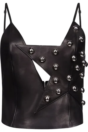 AREA Polka dot-studs leather top