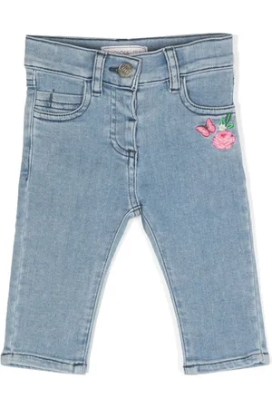 MONNALISA Embroidered-design cotton-blend jeans