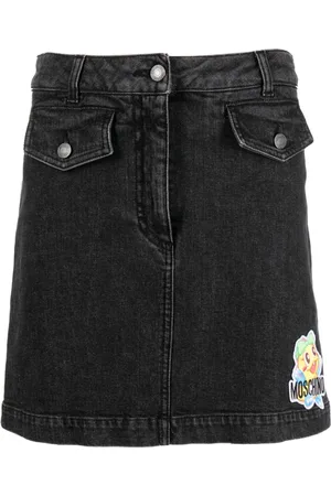 Moschino Cartoon-embroidered A-line denim skirt