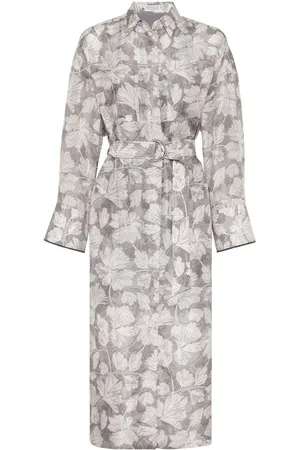 Brunello Cucinelli Leaf-print belted midi dress
