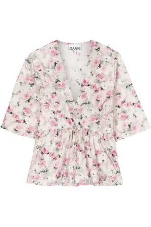 Ganni Floral-print organic cotton blouse