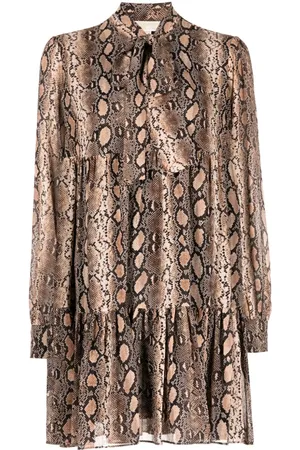 Michael Kors Snakeskin-print pussy-bow minidress