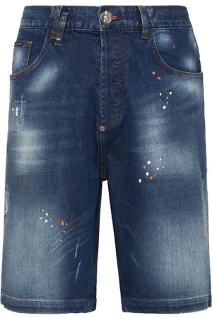Philipp Plein Splatter-print knee-length denim shorts